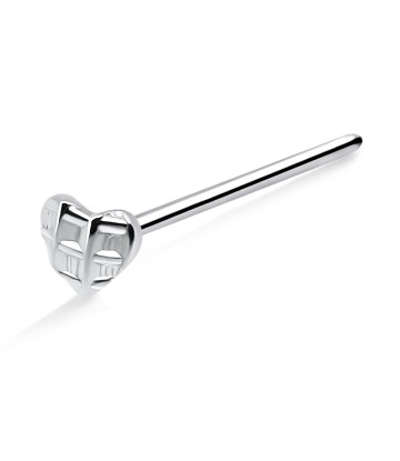 Checked Heart Silver Straight Nose Stud NSKA-05a